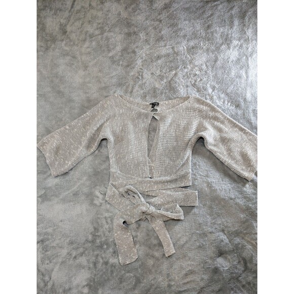 Express Women's Gray Open Crop Top Wrap Sweater - Size XS - Picture 5 of 7